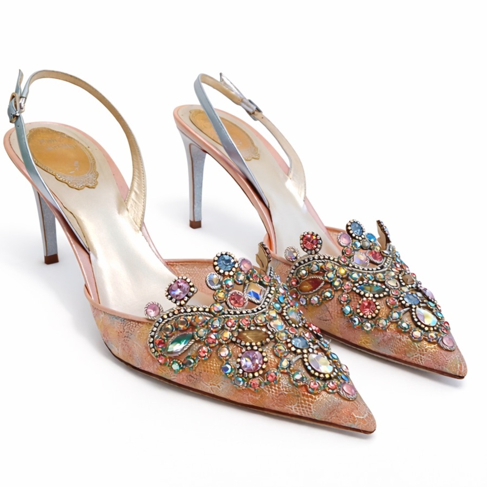 Rene Caovilla • “Veneziana” Rainbow Lace Sling Back Heels - Picture 16 of 17